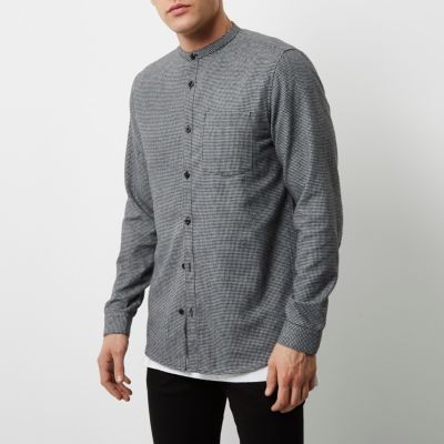 Grey casual pupstooth grandad flannel shirt